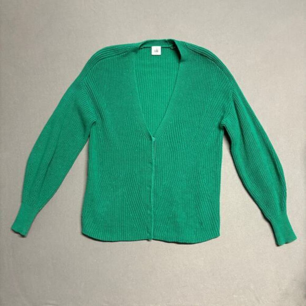 CAbi‎ Lucky Green Chunky Knit Balloon Sleeve Cardigan Sweater Style 3709